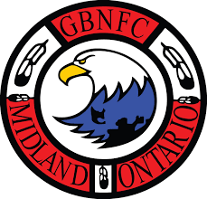 The letters GBNFC Midland Ontario in a circle with feathers and and an eagle head