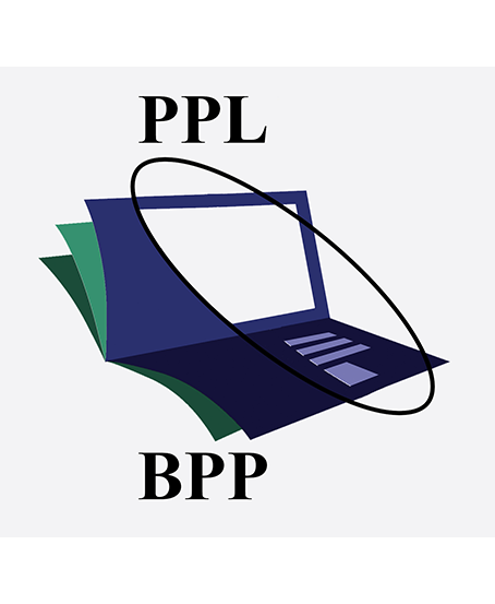 A art rendering of an open computer with the letters PPL above and BPP below