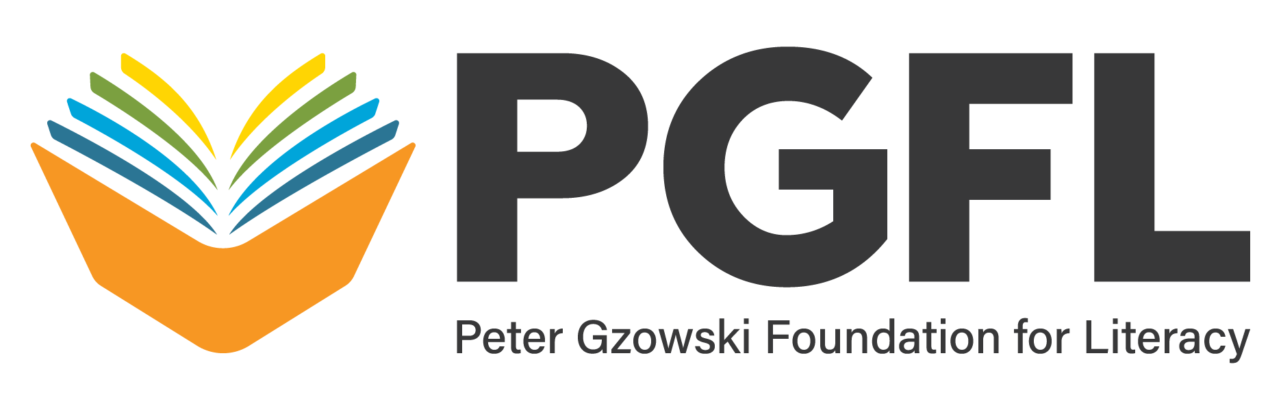 The words Peter Gzowski Foundation for Literacy with a colourful book to the left