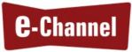 e-channel written in white with an angles red background