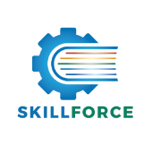 The words Skillforce with the image of a blue cog wheel above